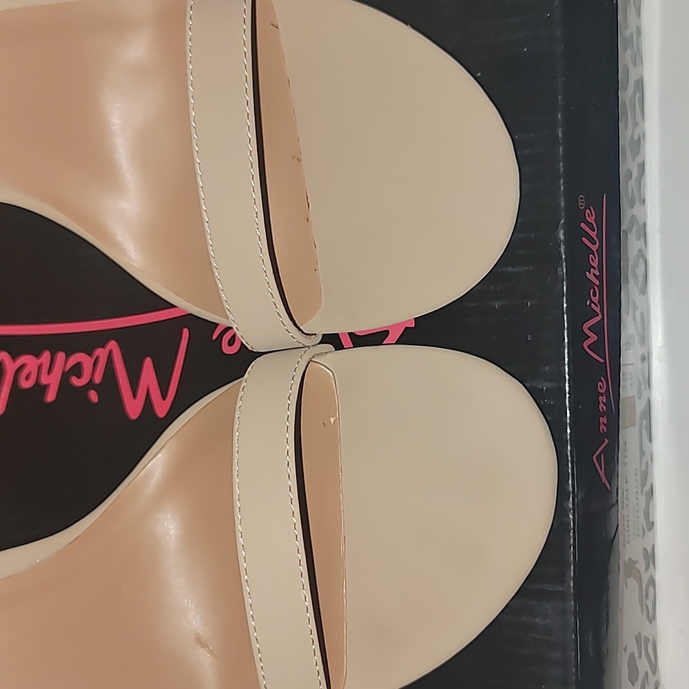 Anne Michelle Girl Talk-11M Nude Open Toe 4" Stiletto Ankle Strap Heels, Size 10 - Picture 7 of 9